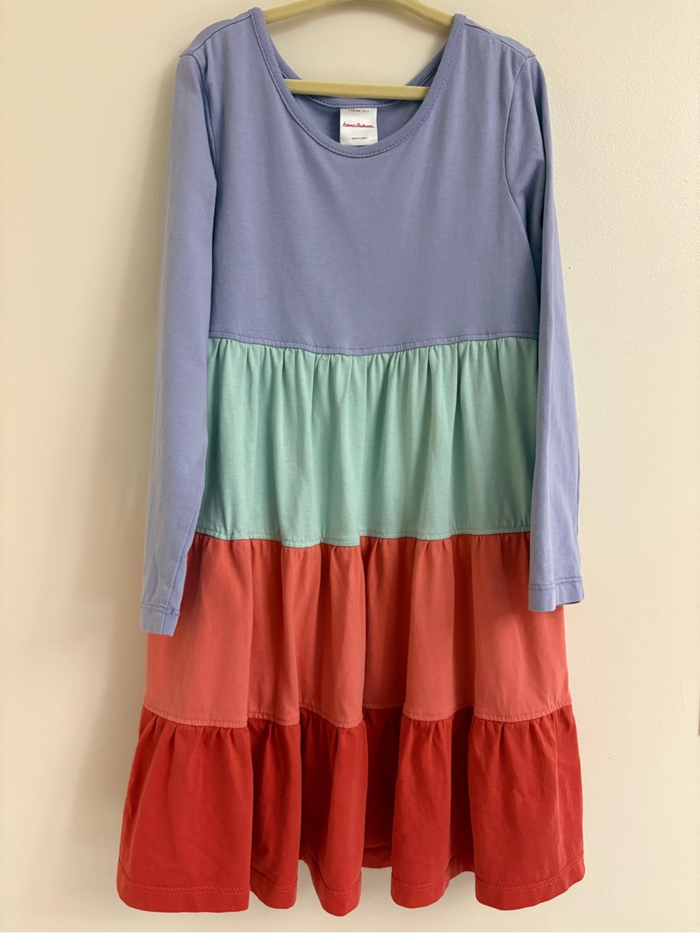 Hanna Andersson Colorblock Tiered Twirl Dress Girls Size 5 Organic Cotton Long